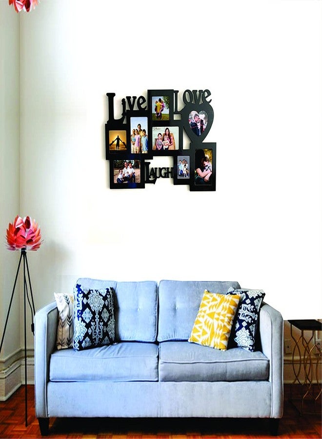 PICRAZEE إطار صور خشبي على شكل شجرة عائلة من PICRAZEE، مزين بعبارة "عِش، حُب، اضحك"، مناسب لتزيين الجدران، إطار صور كبير الحجم، هدية مثالية لأعياد الميلاد، أو ذكرى الزواج، أو الانتقال إلى منزل جديد (8 صور، أسود، المقاس: 16 × 24 بوصة). - Image 2